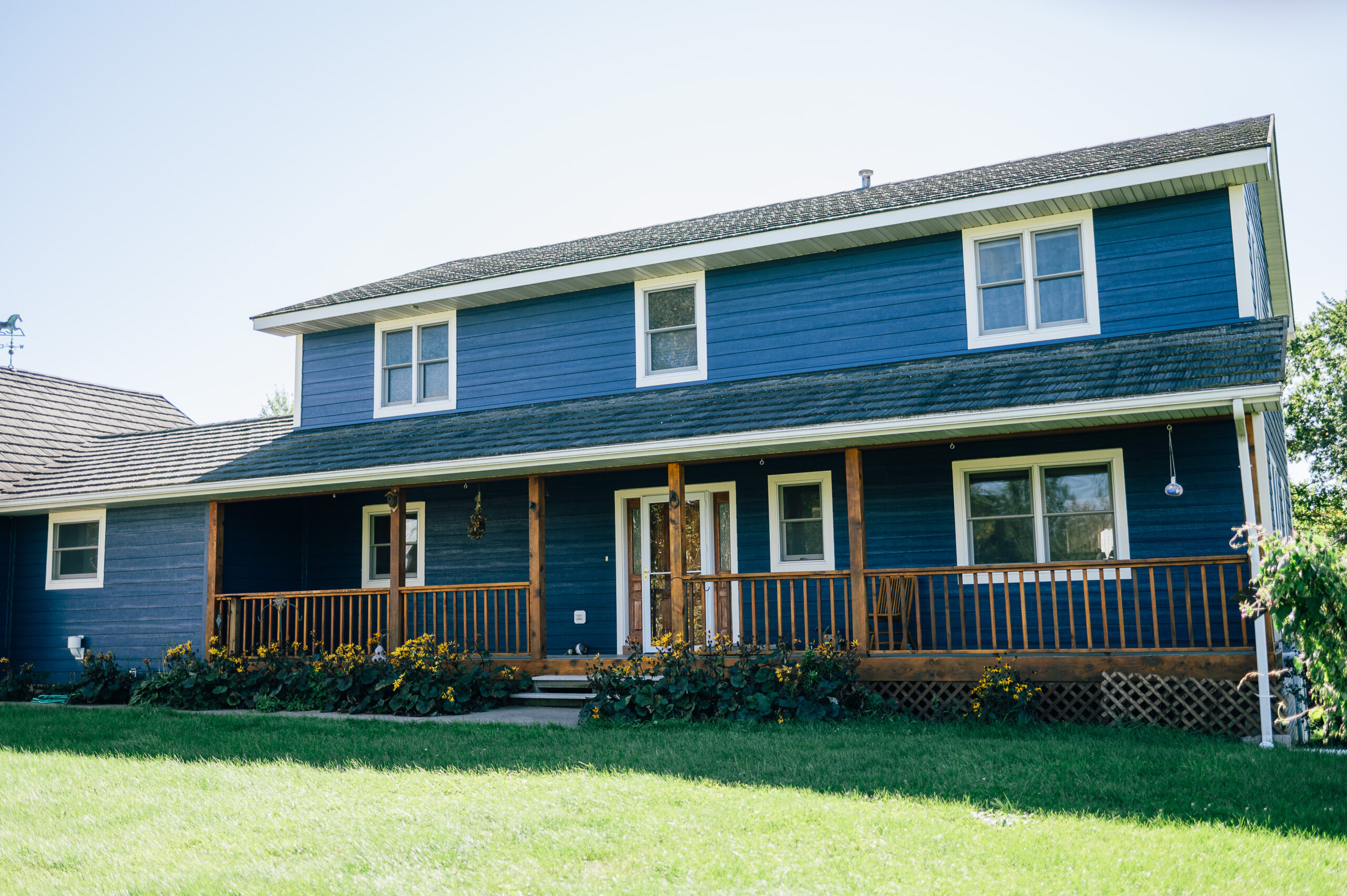 A home with new blue siding