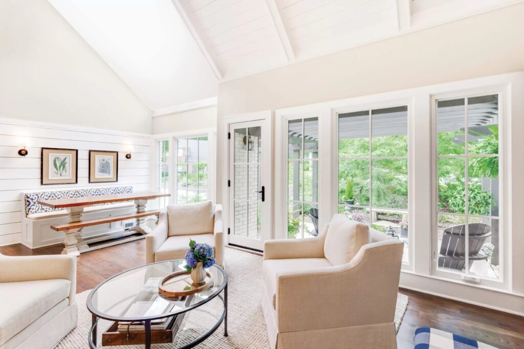 Open living space with large windows and natural light